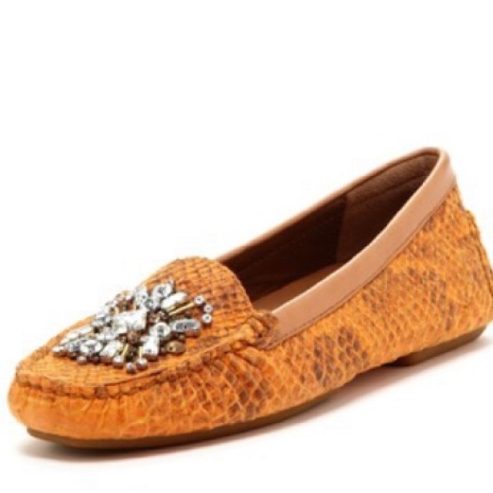 Donald J Pliner Snakeprint Jewel Loafer Orange 7.5